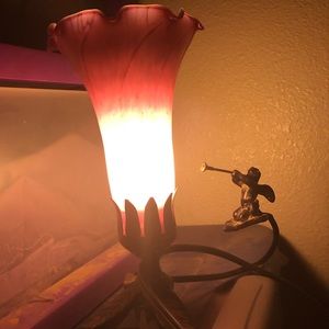Black metal night light w/purple glass shade